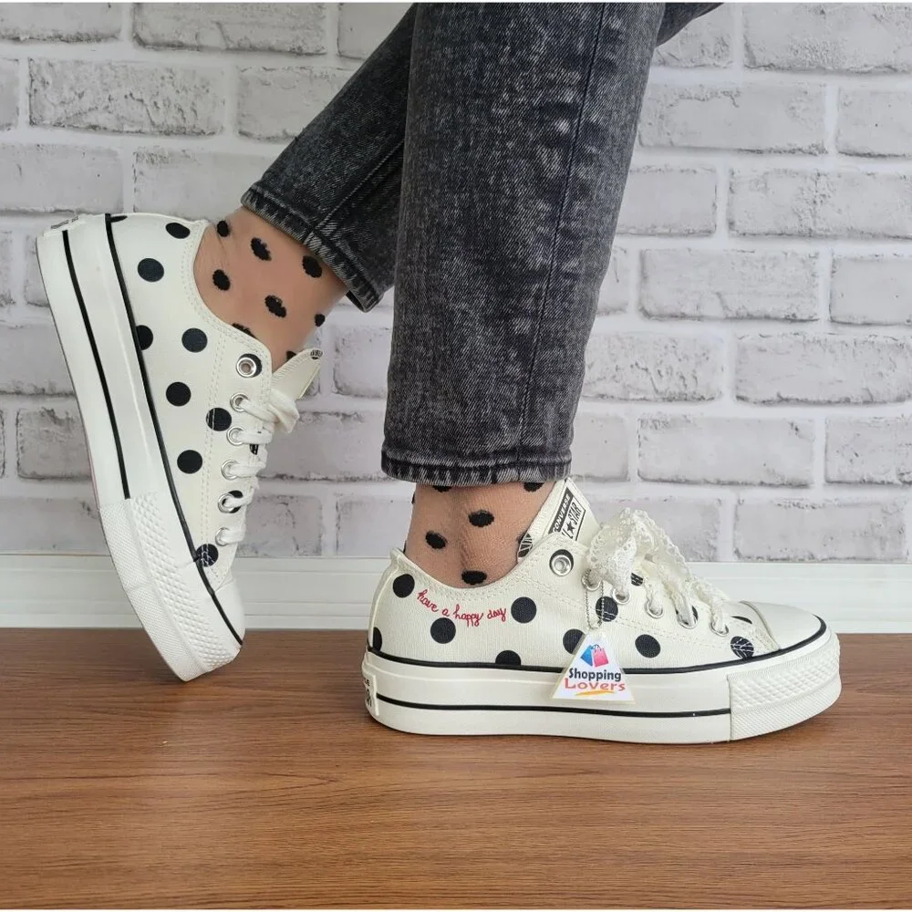 ❤️Converse Chuck Taylor Lift Platform Polka Dots 9.5 Women Shoes White A10689C❤️_2